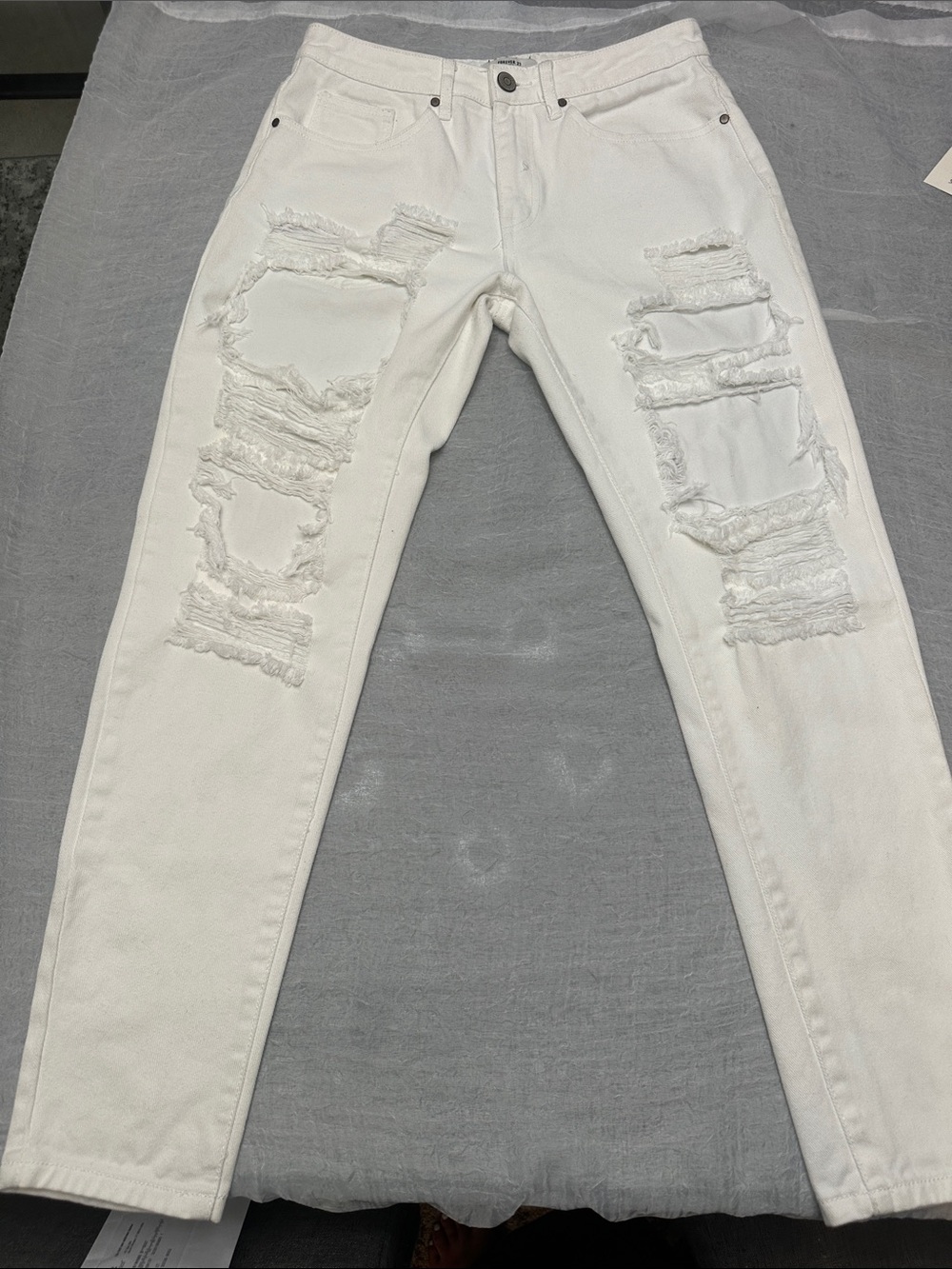 Forever 21 White Distressed Skinny Jeans
